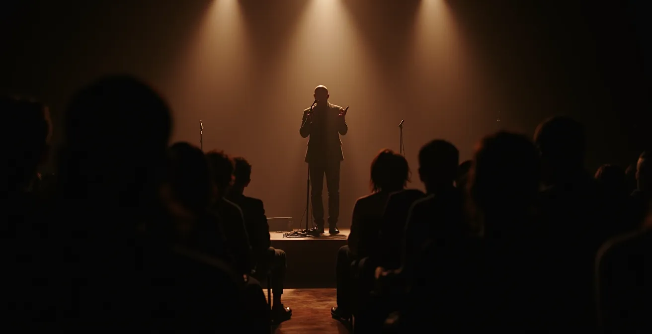 Blues vocalist creating emotional connection with audience during live performance