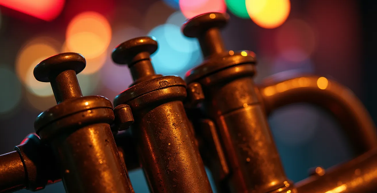 Atmospheric night scene of Frenchmen Street with local musicians and sparse weekday crowd