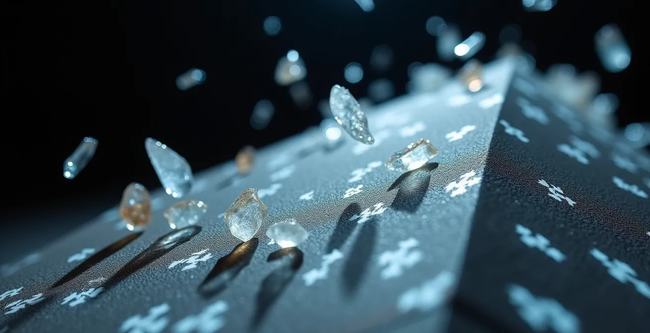 Stage sculpture with projection mapping breaking into floating AR elements