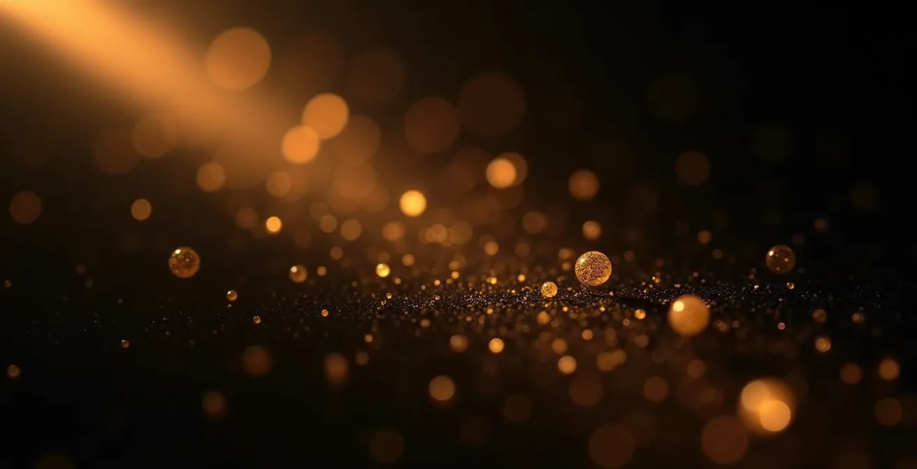 Extreme close-up of dust particles suspended in a beam of light representing room noise