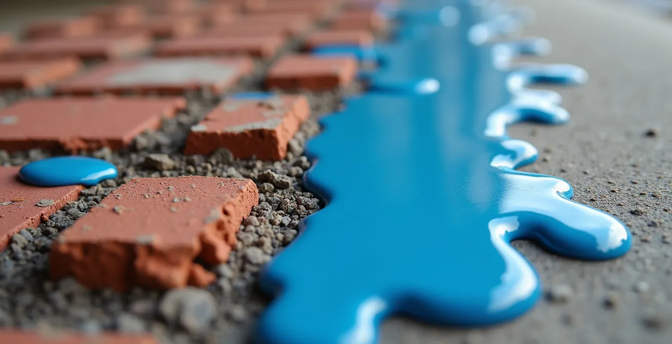 Close-up comparison of paint absorption on brick versus concrete surfaces