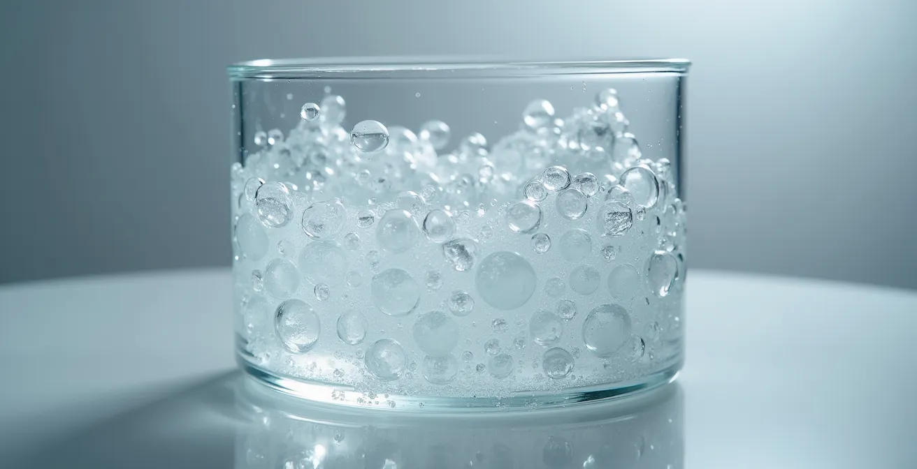 Close-up view of silicone expanding and collapsing in a vacuum chamber during the degassing process